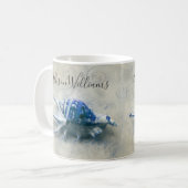 Coastal Seashell Indigo Blue Monogramme Name Koffiemok (Voorkant links)