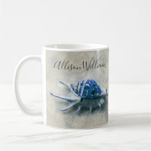 Coastal Seashell Indigo Blue Monogramme Name