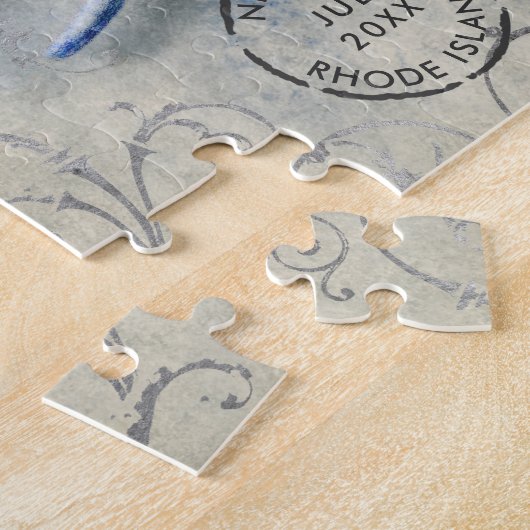 Coastal Seashell Monogram Naam Indigo Blue Legpuzzel (Zijkant)