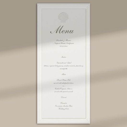 Coastal Seashell Nautical Formal Ecru Wedding Menu