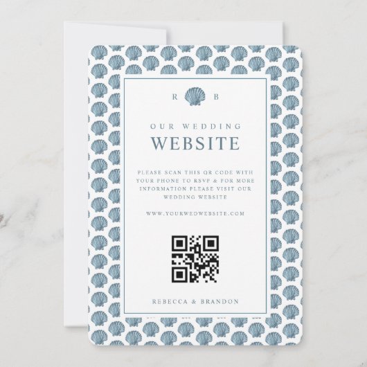 Coastal Seashell Patroon Monogram QR Code Trouwen Kaart (Achterkant)