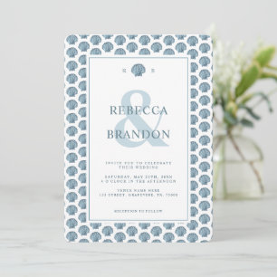 Coastal Seashell Patroon Monogram QR Code Trouwen Kaart