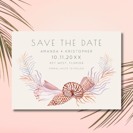 Coastal Seashell Photo Beach Wedding Save the Date