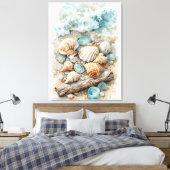 Coastal Seashell Watercolor Driftwood Scene Canvas Afdruk (Insitu (Slaapkamer))