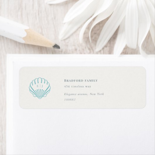 Coastal Seashell Wedding Return Address Etiket (Insitu)
