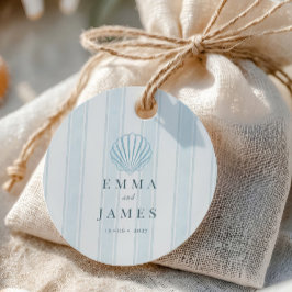 Coastal Seashell White Blue Wedding  Bedankjes Labels