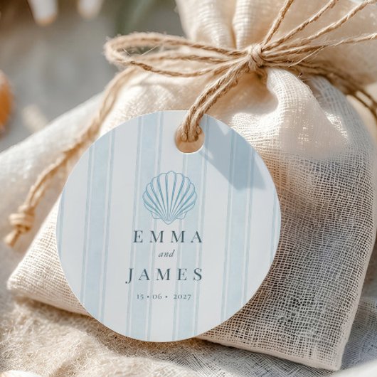 Coastal Seashell White Blue Wedding Bedankjes Labels