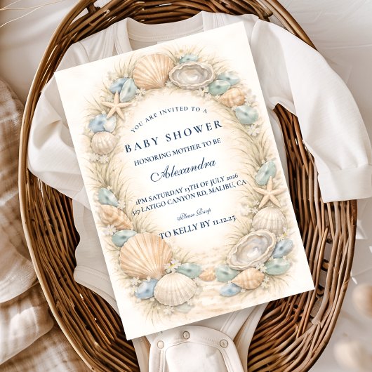 Coastal Seashell Wreath Baby Shower Kaart
