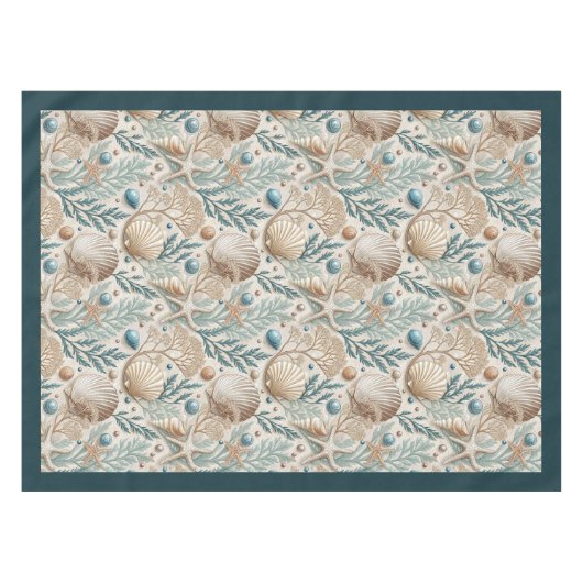 Coastal Seashells Zee sterren pastel groen ivoor Tafelkleed (Voorkant (Horizontaal))
