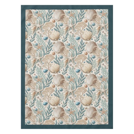 Coastal Seashells Zee sterren pastel groen ivoor Tafelkleed (Voorkant)