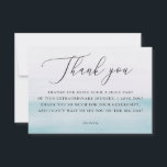 Coastal Seaside Bridal Shower | Watercolor Blue Bedankkaart<br><div class="desc">Say thank you in a beautiful and meaningful way with this elegant blue coastal bridal shower thank you card. Featuring a soft watercolor ocean inspired gradient and modern script design, it creates a calm, airy look perfect for beach, seaside, and nautical themed celebrations. Thoughtfully designed for a refined and minimalist...</div>
