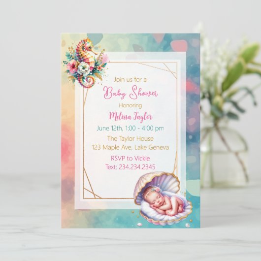 Coastal Seaside Girl's Baby shower Ocean Theme Kaart (Staand voorkant)