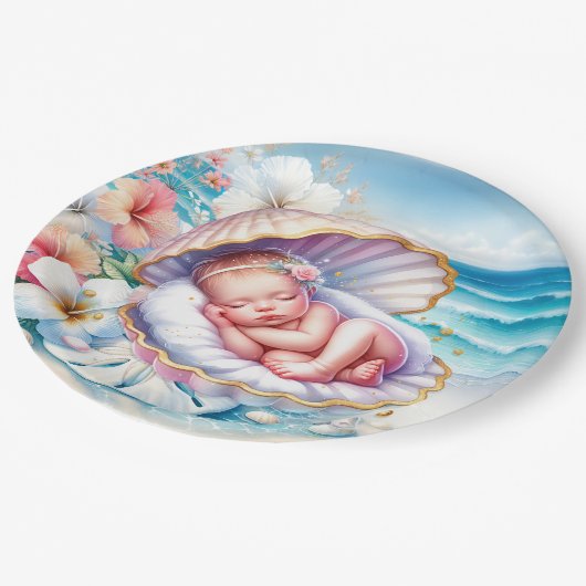 Coastal Seaside Girl's Baby shower Ocean Theme Papieren Bordje (Gekanteld)