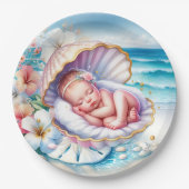 Coastal Seaside Girl's Baby shower Ocean Theme Papieren Bordje (Voorkant)