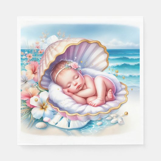 Coastal Seaside Girl's Baby shower Ocean Theme Servet (Voorkant)