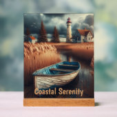 Coastal Serenity: vuurtoren en roeiboot Acryl Bord (Neutraal)