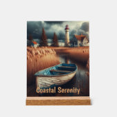 Coastal Serenity: vuurtoren en roeiboot Acryl Bord (Voorkant)