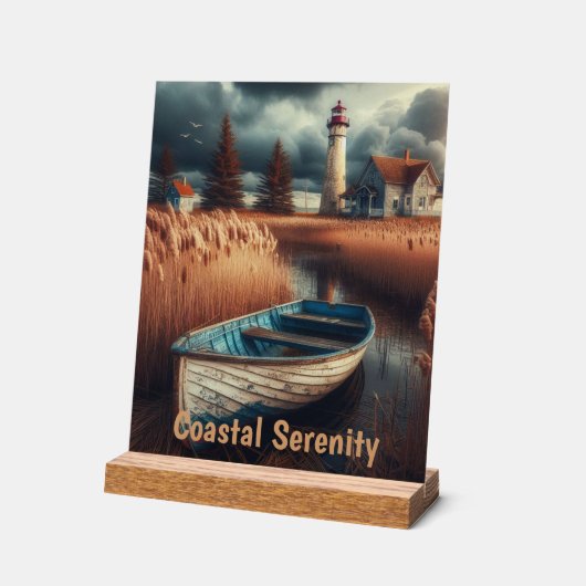 Coastal Serenity: vuurtoren en roeiboot Acryl Bord (Hoek)