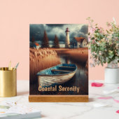 Coastal Serenity: vuurtoren en roeiboot Acryl Bord (Huwelijk)