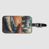 Coastal Serenity: vuurtoren en roeiboot Bagagelabel (Voorkant (horizontaal))