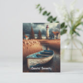 Coastal Serenity: vuurtoren en roeiboot Briefkaart (Staand voorkant)