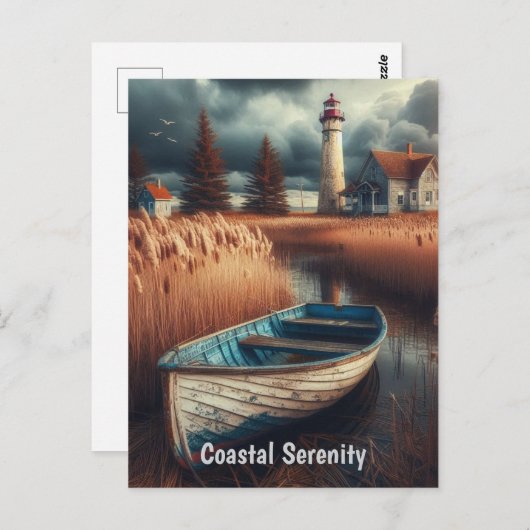 Coastal Serenity: vuurtoren en roeiboot Briefkaart (Voorkant / Achterkant)
