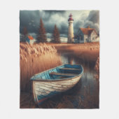 Coastal Serenity: vuurtoren en roeiboot Fleece Deken (Voorkant)