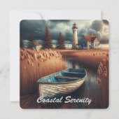 Coastal Serenity: vuurtoren en roeiboot Kaart (Voorkant)