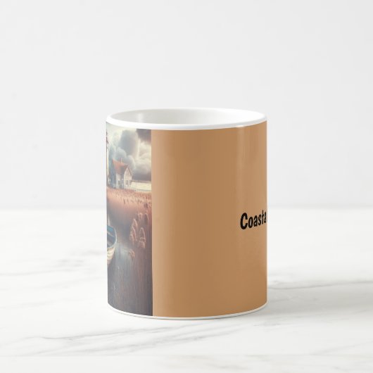 Coastal Serenity: vuurtoren en roeiboot Koffiemok (Center)