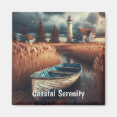 Coastal Serenity: vuurtoren en roeiboot Magneet (Voorkant)