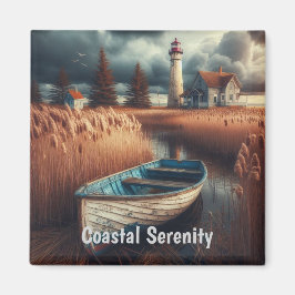 Coastal Serenity: vuurtoren en roeiboot Magneet