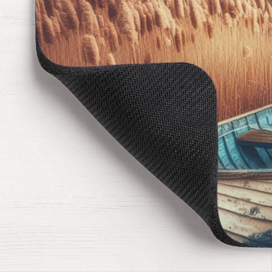 Coastal Serenity: vuurtoren en roeiboot Muismat (Hoek)