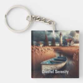 Coastal Serenity: vuurtoren en roeiboot Sleutelhanger