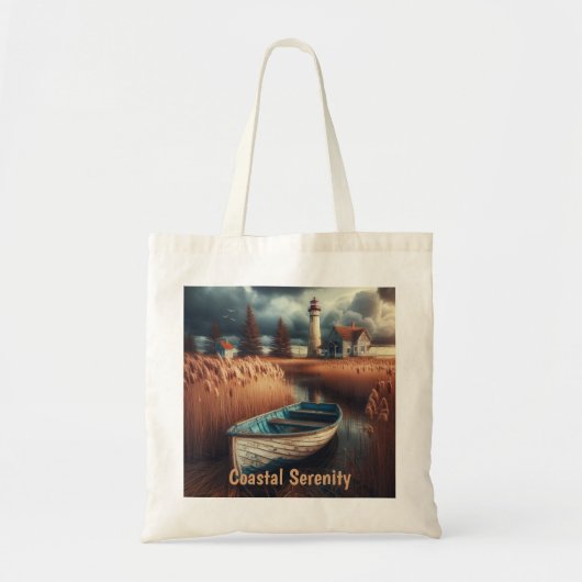 Coastal Serenity: vuurtoren en roeiboot Tote Bag (Voorkant)