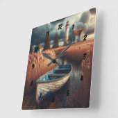 Coastal Serenity: vuurtoren en roeiboot Vierkante Klok (Hoek)