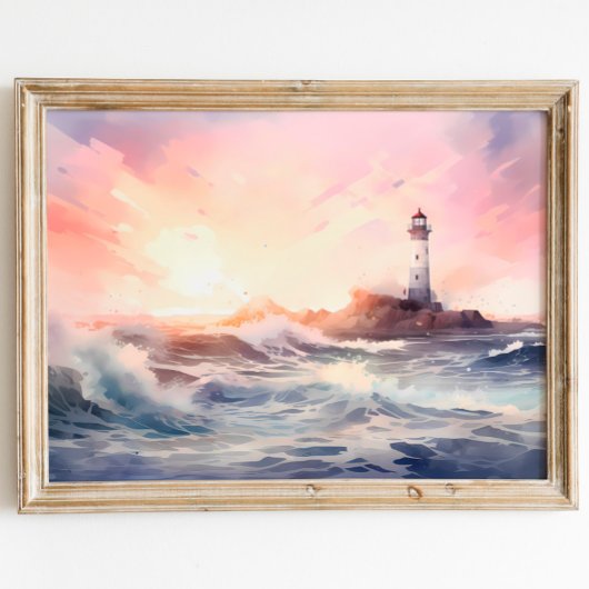 Coastal Serenity: Vuurtoren Waterverf Kunst Poster