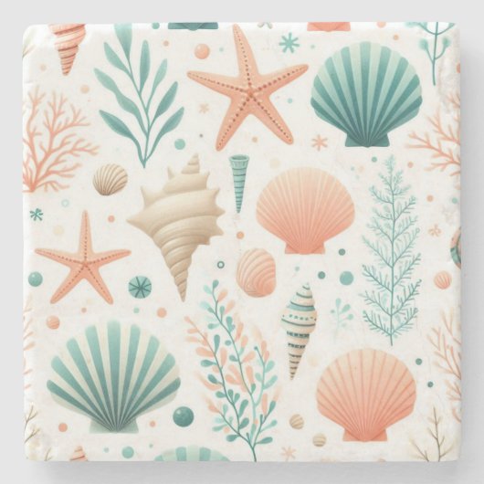 Coastal Shell Art Stenen Onderzetter (Voorkant)