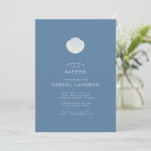Coastal shell blue Christian baptism Invitation Kaart (Staand voorkant)