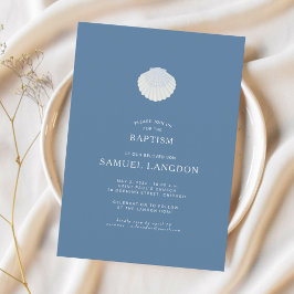 Coastal shell blue Christian baptism Invitation Kaart