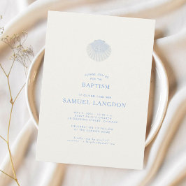 Coastal shell blue Christian baptism Invitation Kaart