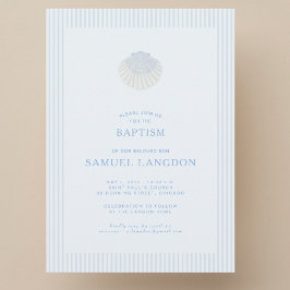 Coastal shell blue striped baptism Invitation Kaart