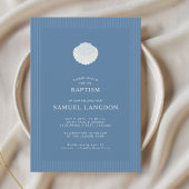 Coastal shell blue striped baptism Invitation Kaart