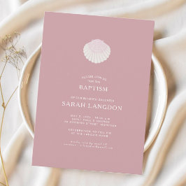 Coastal shell dusty pink baptism Invitation Kaart