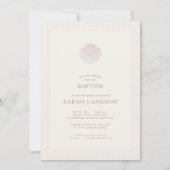 Coastal shell pink striped baptism Invitation Kaart (Voorkant)