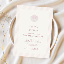 Coastal shell pink striped baptism Invitation Kaart