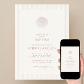 Coastal shell pink striped baptism Invitation Kaart