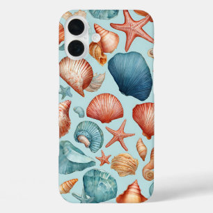 Coastal Shells & Starfish Patroon iPhone 16 Plus Hoesje