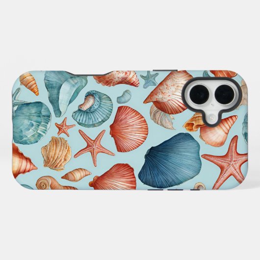 Coastal Shells & Starfish Patroon iPhone Hoesje (Achterkant horizontaal)