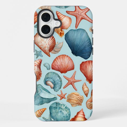 Coastal Shells & Starfish Patroon iPhone Hoesje (Achterkant)