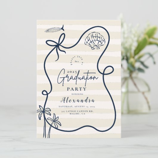 Coastal Sketch Wavy Lijst Afstuderen Kaart (Staand voorkant)